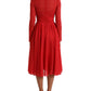 Elegant Red Pleated A-Line Midi Dress