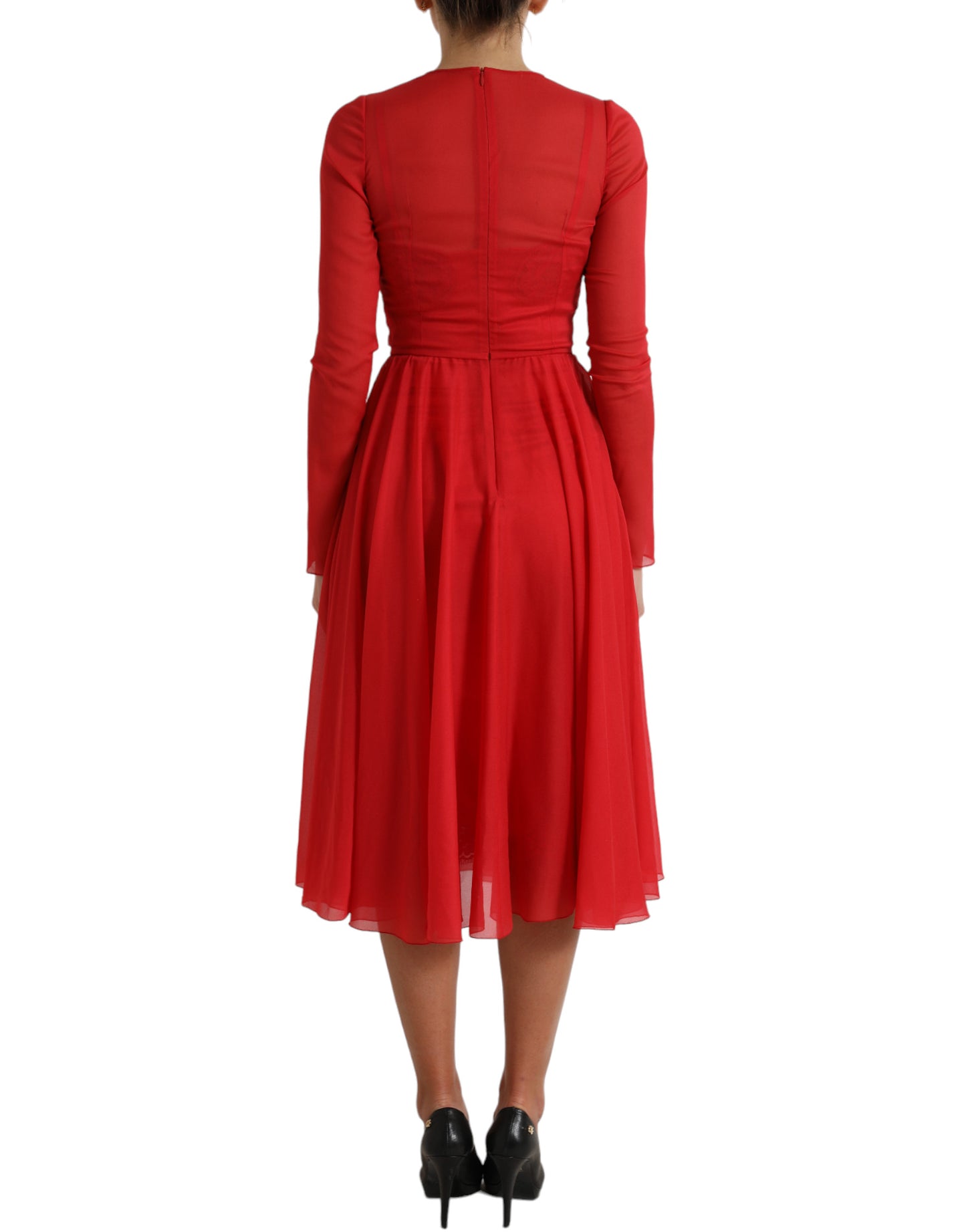 Elegant Red Pleated A-Line Midi Dress