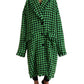 Elegant Green Houndstooth Trench Coat