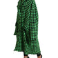 Elegant Green Houndstooth Trench Coat