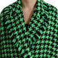 Elegant Green Houndstooth Trench Coat