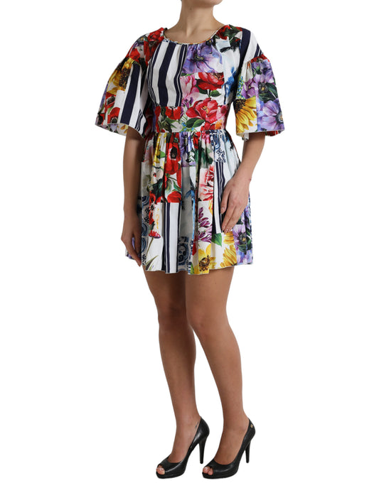 Elegant Striped Floral Mini Dress