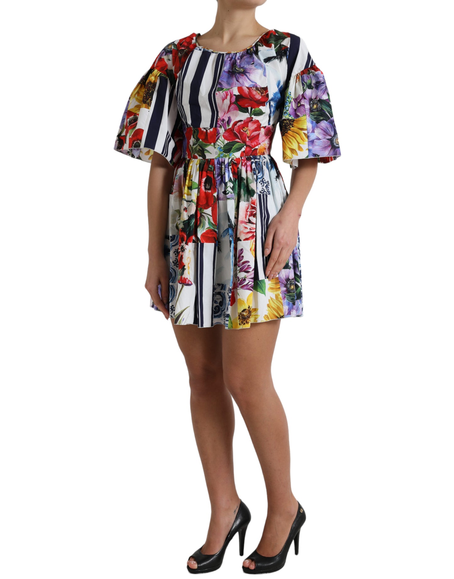 Elegant Striped Floral Mini Dress