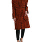 Elegant Houndstooth Long Coat in Vibrant Orange