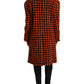 Elegant Houndstooth Long Coat in Vibrant Orange