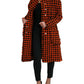 Elegant Houndstooth Long Coat in Vibrant Orange