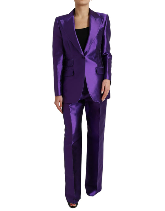 Elegant Purple Silk Single Breasted Suit