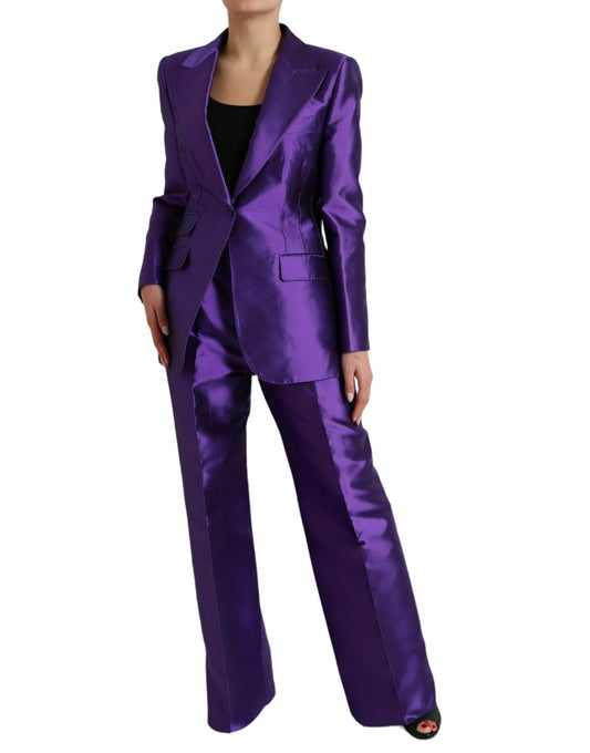 Elegant Purple Silk Single Breasted Suit