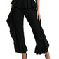 Elegant High Waist Ruffled Black Pants