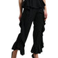 Elegant High Waist Ruffled Black Pants
