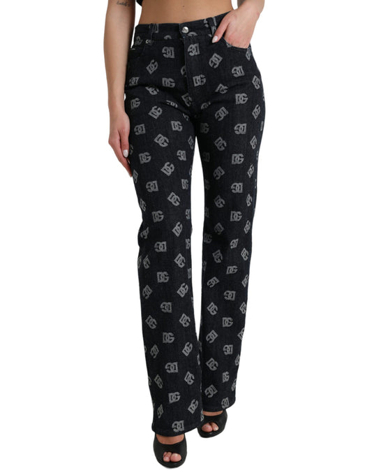 Chic Logo-Print High Waist Straight Jeans