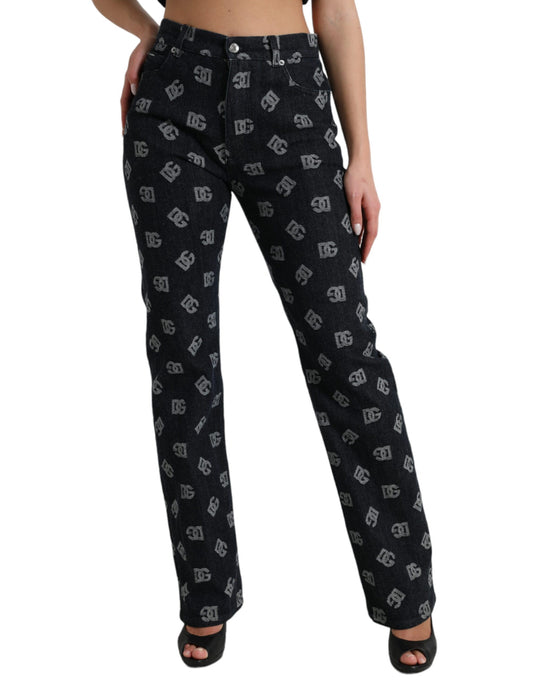 Chic Logo-Print High Waist Straight Jeans