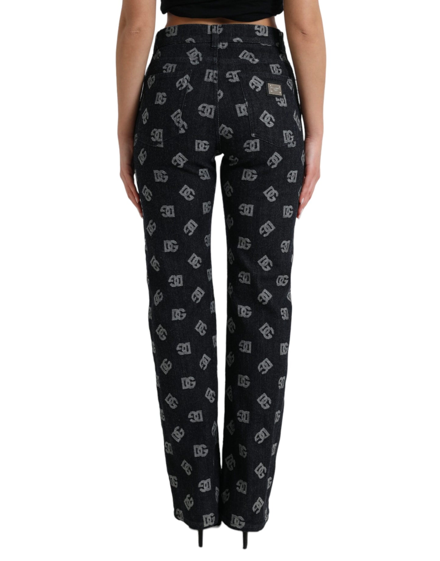 Chic Logo-Print High Waist Straight Jeans