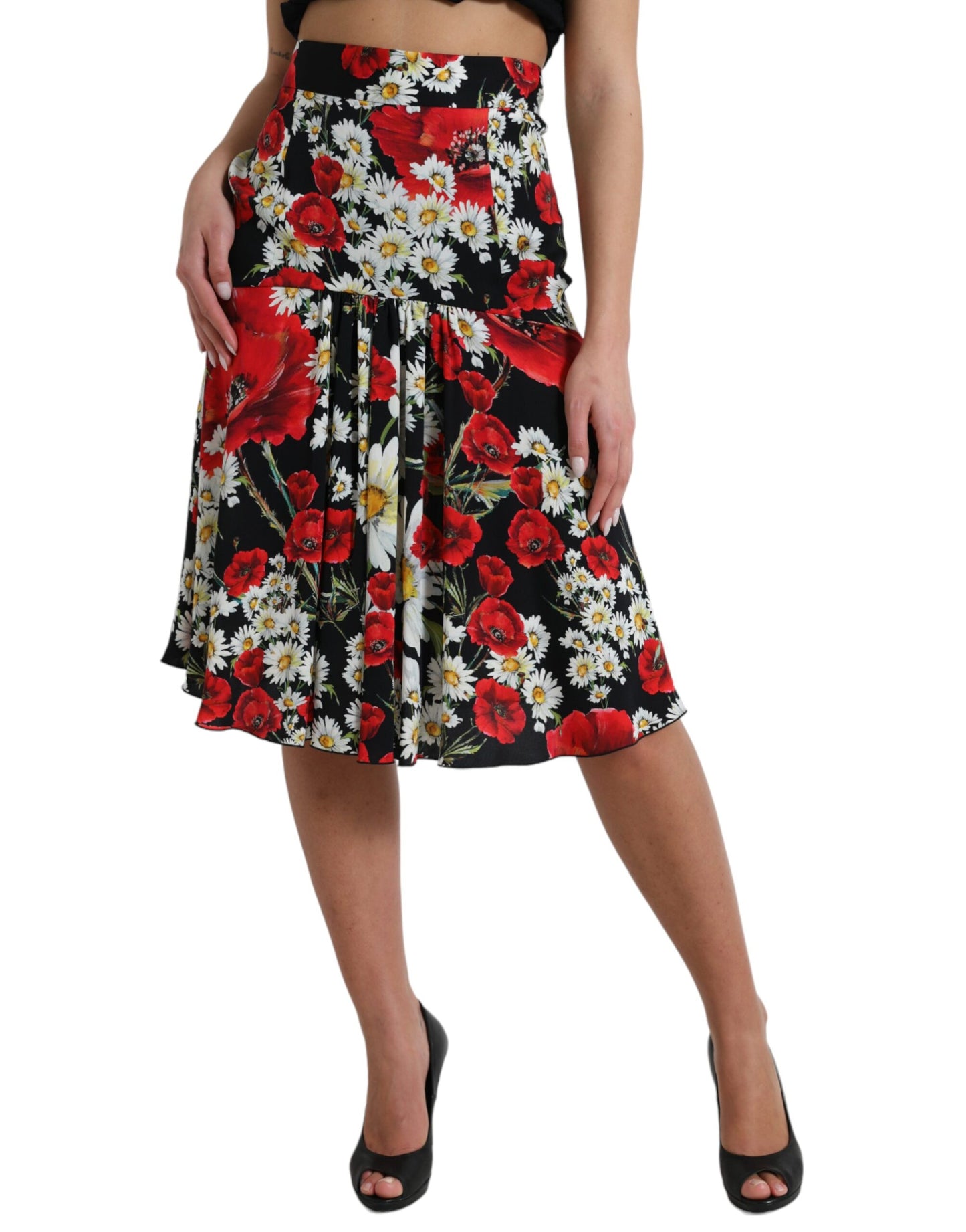 Floral A-Line Midi Silk Skirt - Elegant and Chic