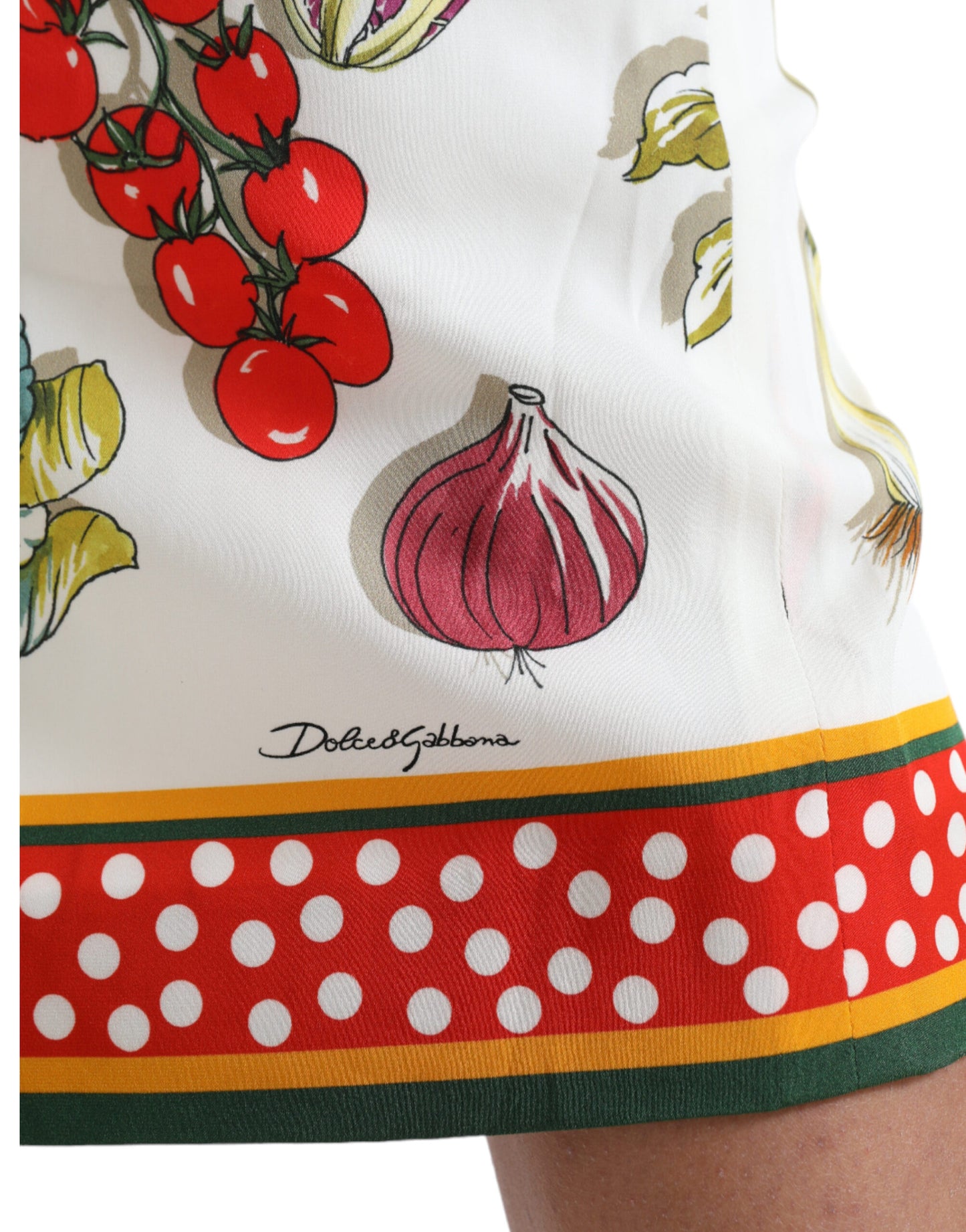 Elegant High-Waist Vegetable Print Silk Skirt