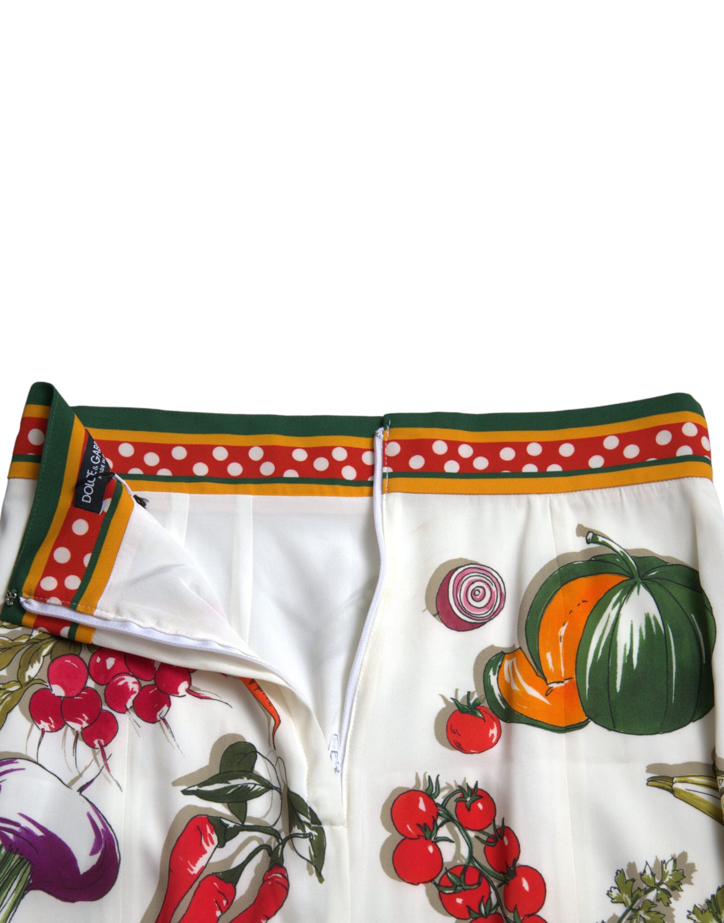 Elegant High-Waist Vegetable Print Silk Skirt