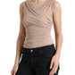 Elegant Beige V-Neck Sleeveless Sheer Tank Top