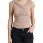 Elegant Beige V-Neck Sleeveless Sheer Tank Top
