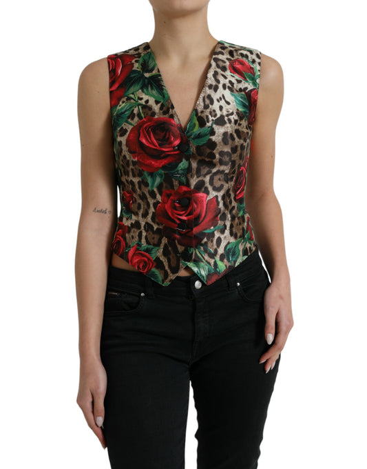 Floral Leopard Print Silk Waistcoat
