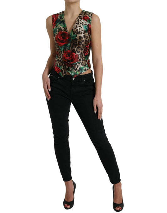 Floral Leopard Print Silk Waistcoat