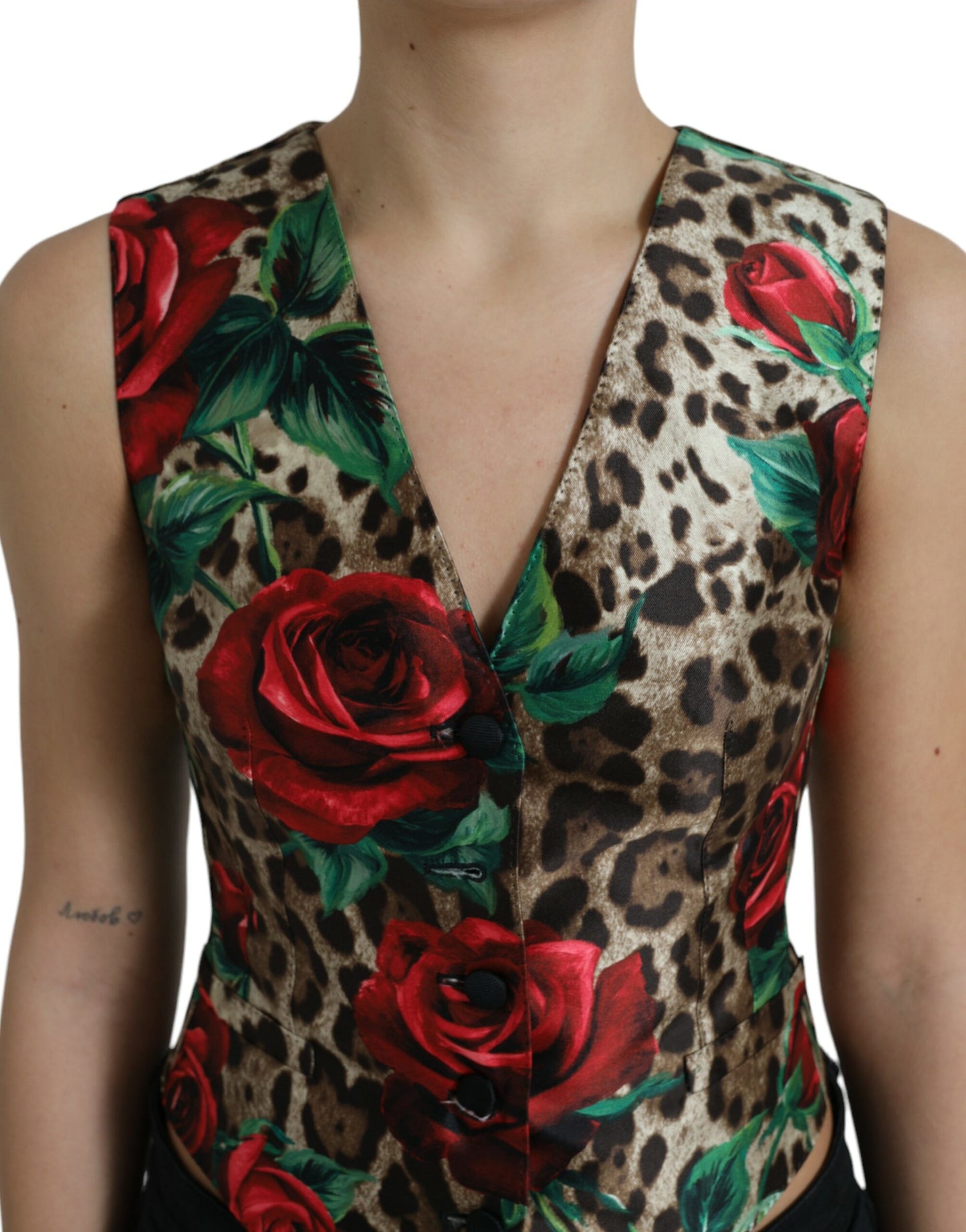 Floral Leopard Print Silk Waistcoat