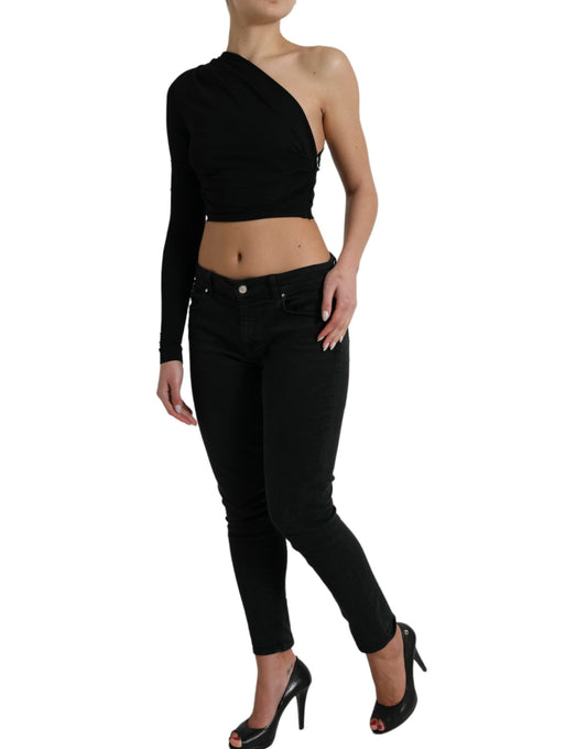 Chic One Shoulder Cropped Blouse