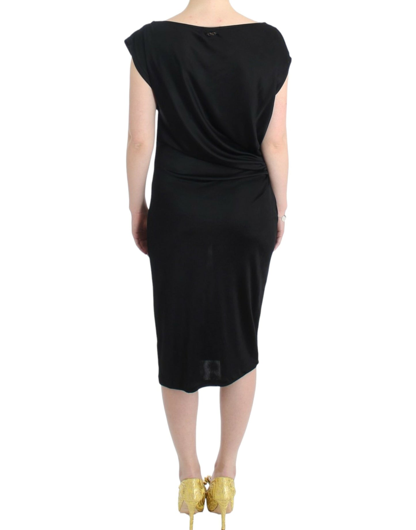 Elegant Black Knee-Length Viscose Dress