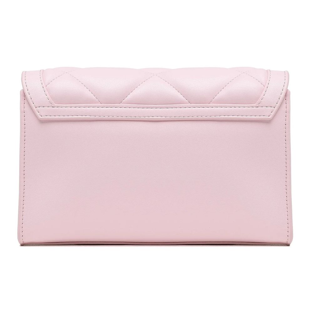 Chic Pink Faux Leather Crossbody Bag with Gold Accents