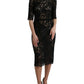 Elegant Black Floral Lace Midi Dress