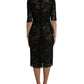 Elegant Black Floral Lace Midi Dress