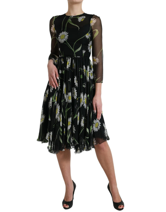 Elegant Floral Sheer A-Line Silk Dress