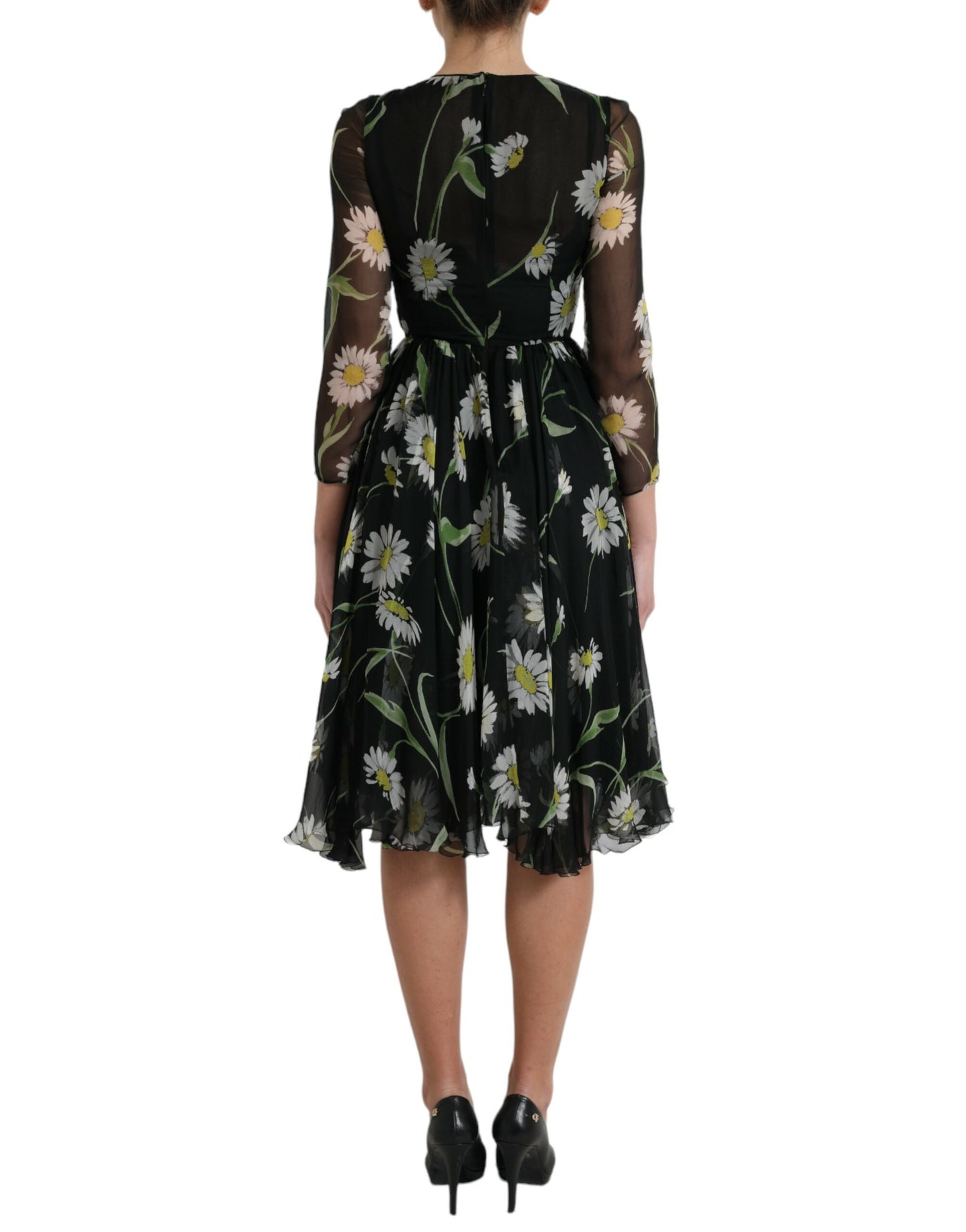 Elegant Floral Sheer A-Line Silk Dress