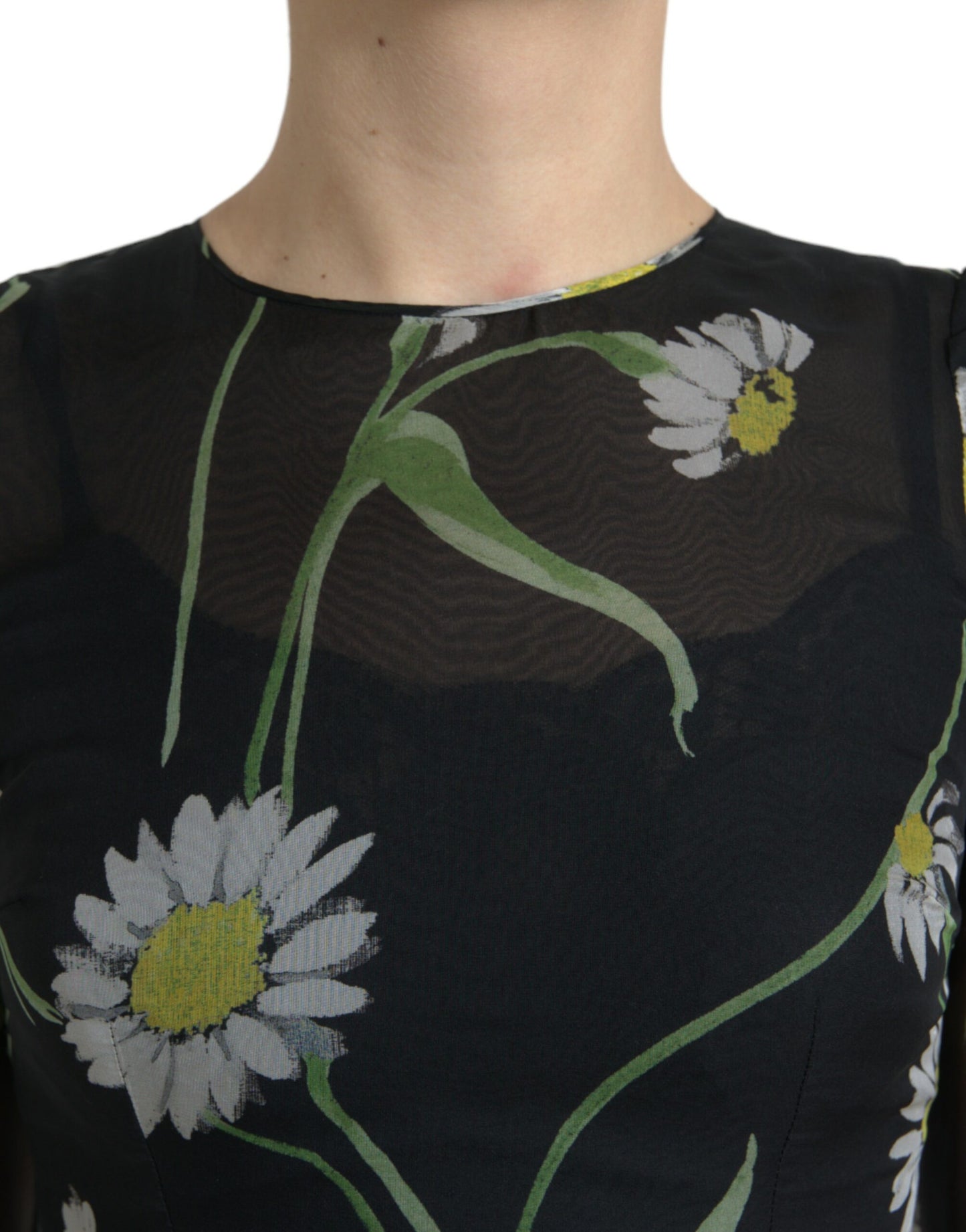 Elegant Floral Sheer A-Line Silk Dress