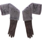 Elegant Gray Mink Fur Leather Elbow Gloves