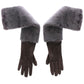 Elegant Gray Mink Fur Leather Elbow Gloves