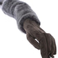 Elegant Gray Mink Fur Leather Elbow Gloves