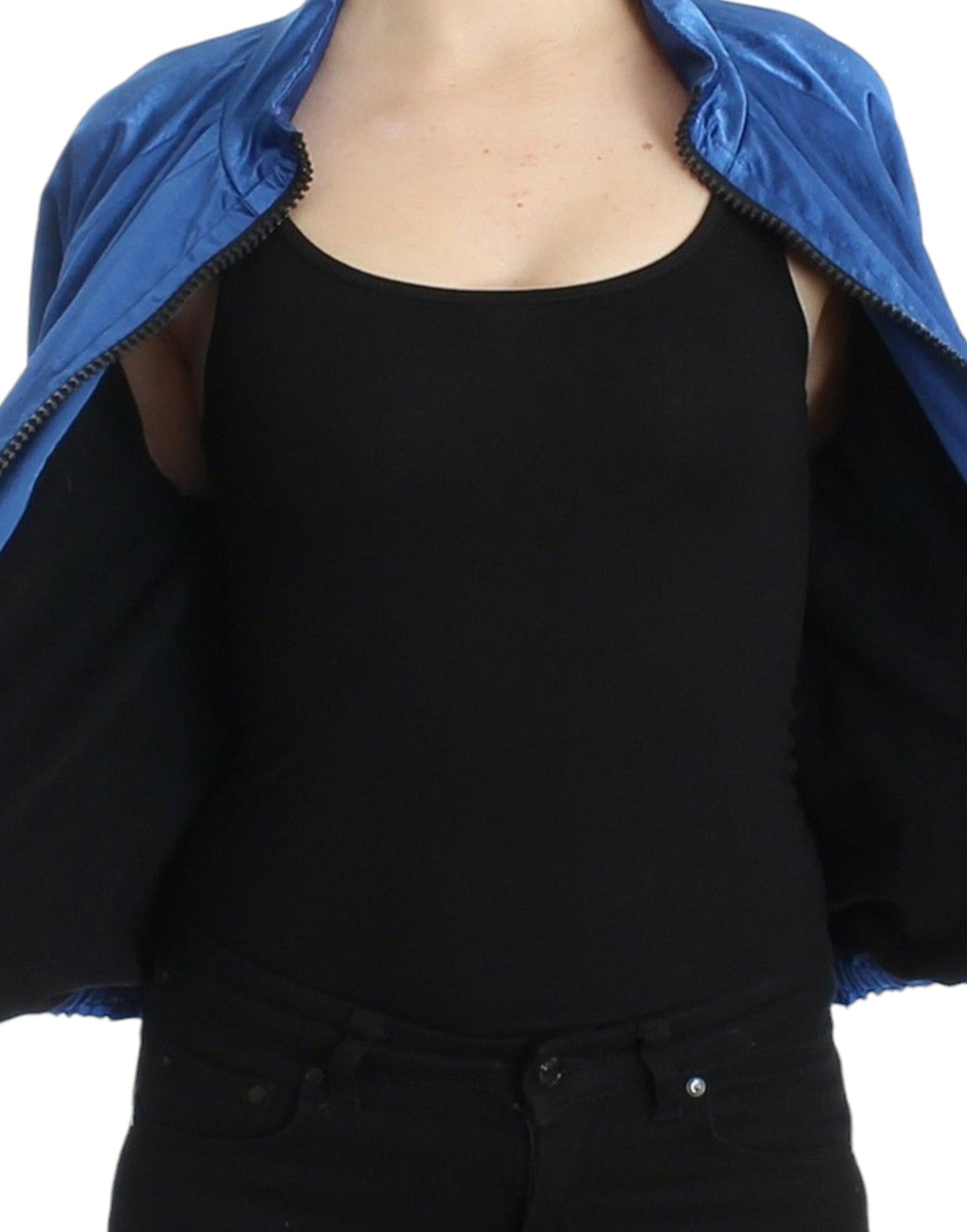 Chic Blue Bomber Jacket for Elegant Outings
