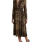 Elegant Leopard Print Wrap-Effect Midi Dress
