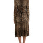 Elegant Leopard Print Wrap-Effect Midi Dress