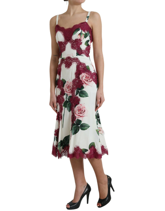 Elegant White Lace Silk Floral A-line Dress