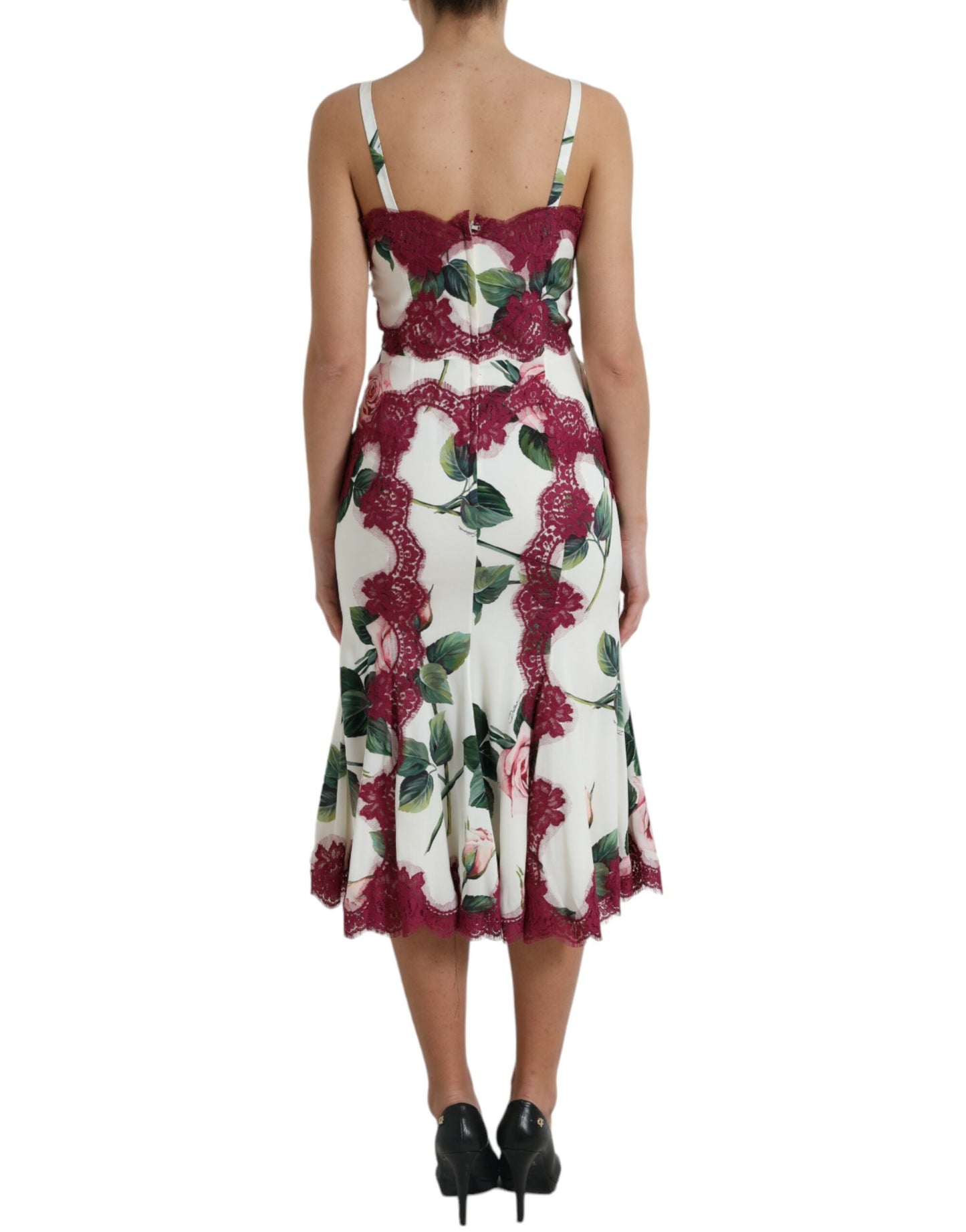 Elegant White Lace Silk Floral A-line Dress