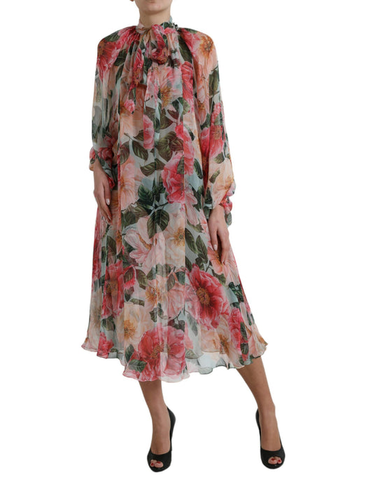 Elegant Floral Silk A-Line Dress