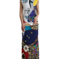 Elegant Multicolor Silk Patchwork Maxi Dress
