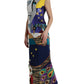 Elegant Multicolor Silk Patchwork Maxi Dress