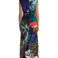 Elegant Multicolor Silk Patchwork Maxi Dress