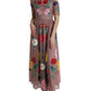Elegant Rose Gold Maxi Dress with Floral Embroidery