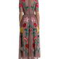 Elegant Rose Gold Maxi Dress with Floral Embroidery