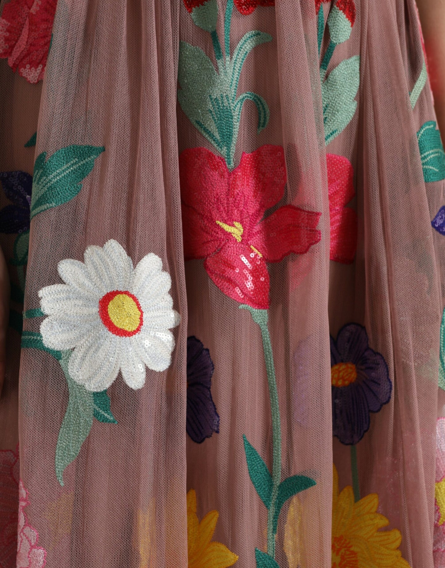 Elegant Rose Gold Maxi Dress with Floral Embroidery