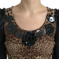 Silk Leopard Embellished Long Dress