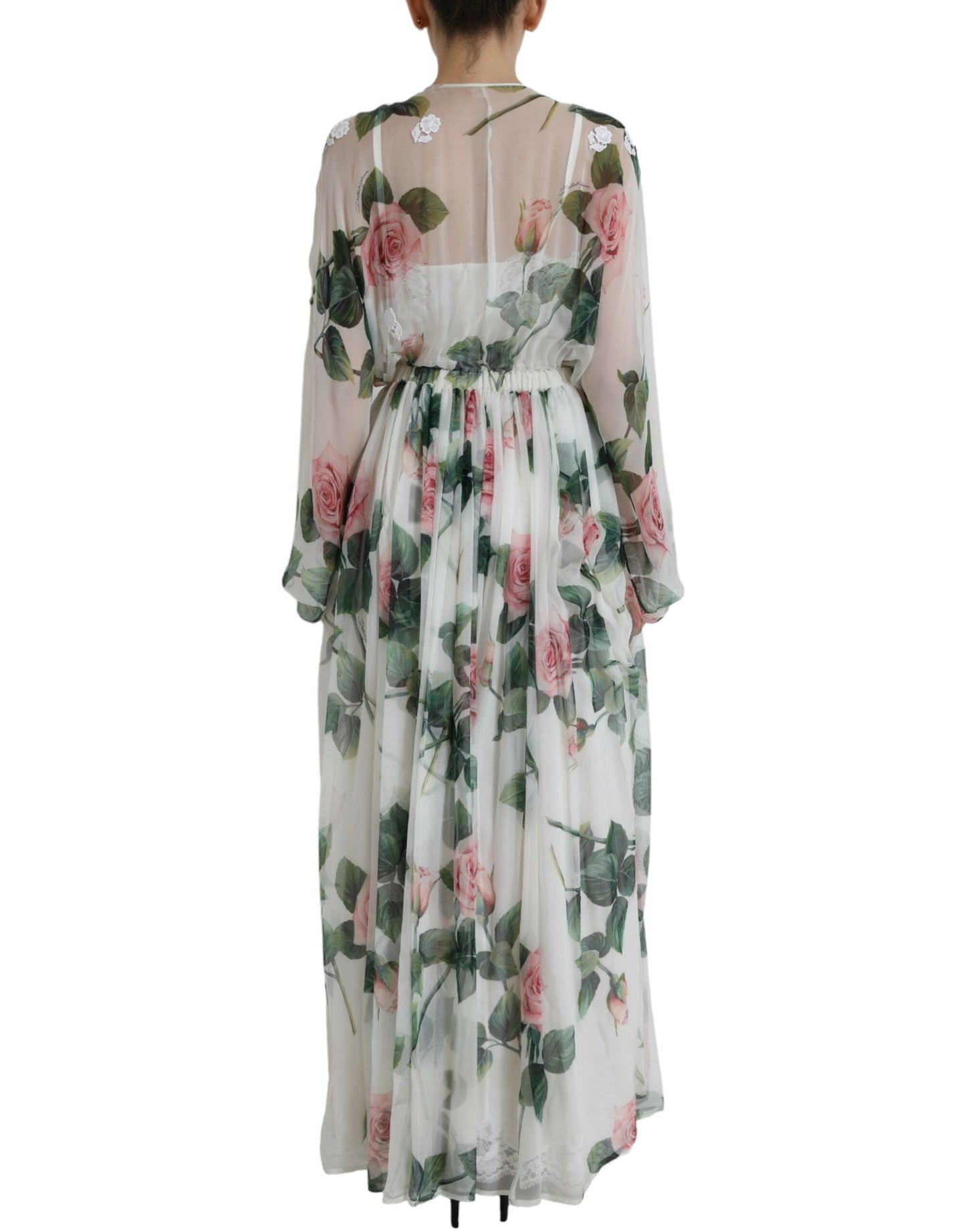 Ethereal White Silk Floral Maxi Dress